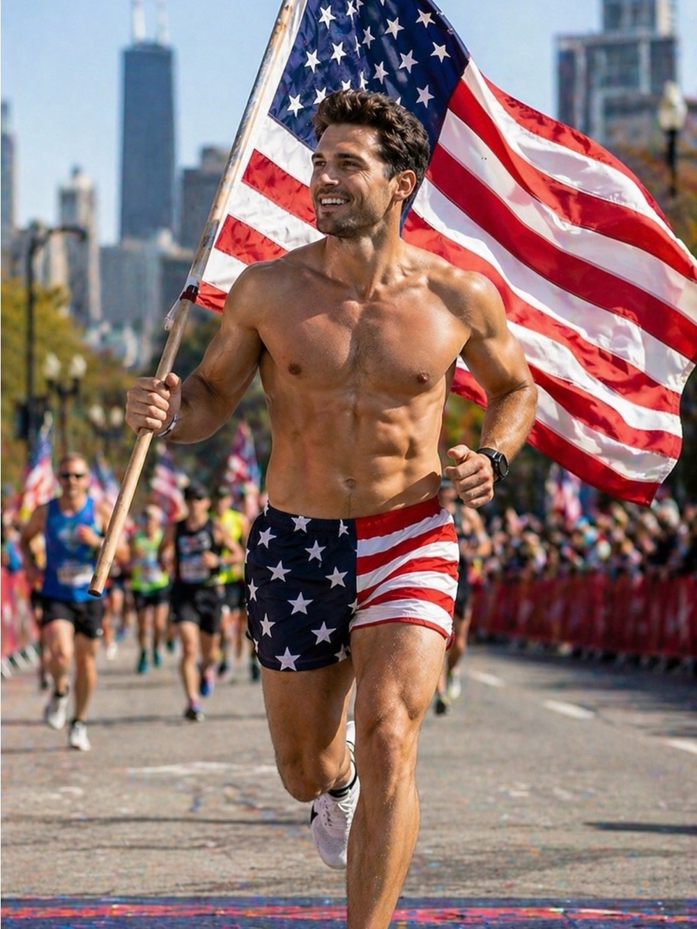 CHASING DEATH USA FLAG RUNNING SHORTS MENS XL PATRIOTIC RANGER PANTIES MADE USA